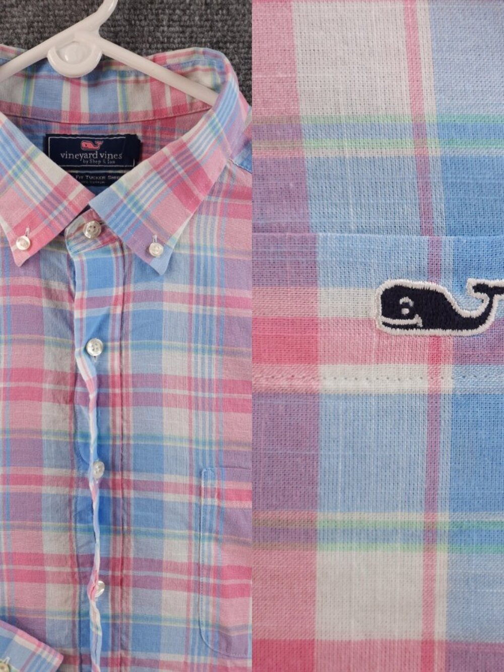 Vineyard Vines Lightweight Madras Blue Pink Cotton Plaid Button-Down XL Shirt